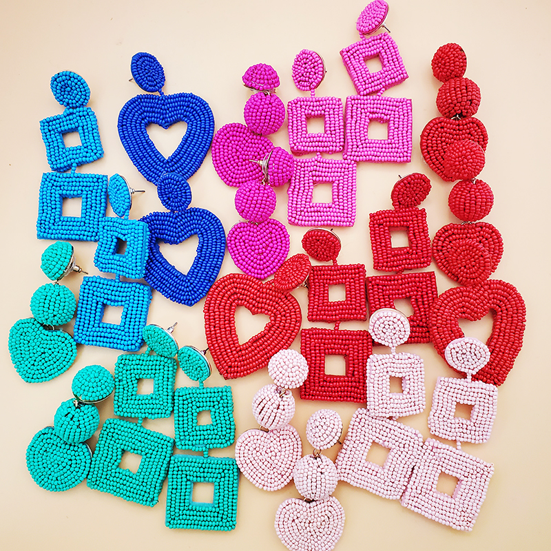 

JURAN Bohemia Handmade Acrylic Beaded Dangle Drop Earrings For Women Statement Jewelry Heart Geometric Earrings 2023 Trend New