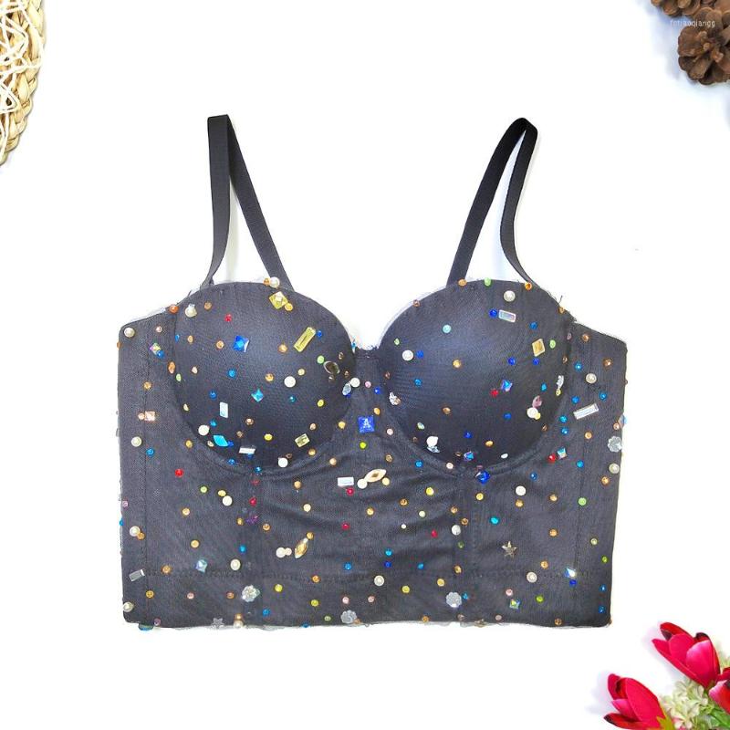 

Women's Tanks Fashion Vest Women Sexy Sleeveless Rhinestone Colored Wrapped Chest Short Bustier Corset Crop Tops Clothes K260, Black