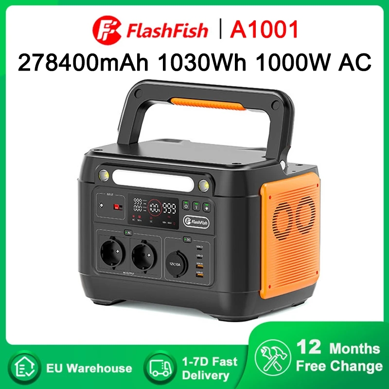 

FlashFish 1000W Portable Power Station 110V 230V AC Output Solar Generator 278400mAh 1030Wh Solar Backup Power for Outdoors