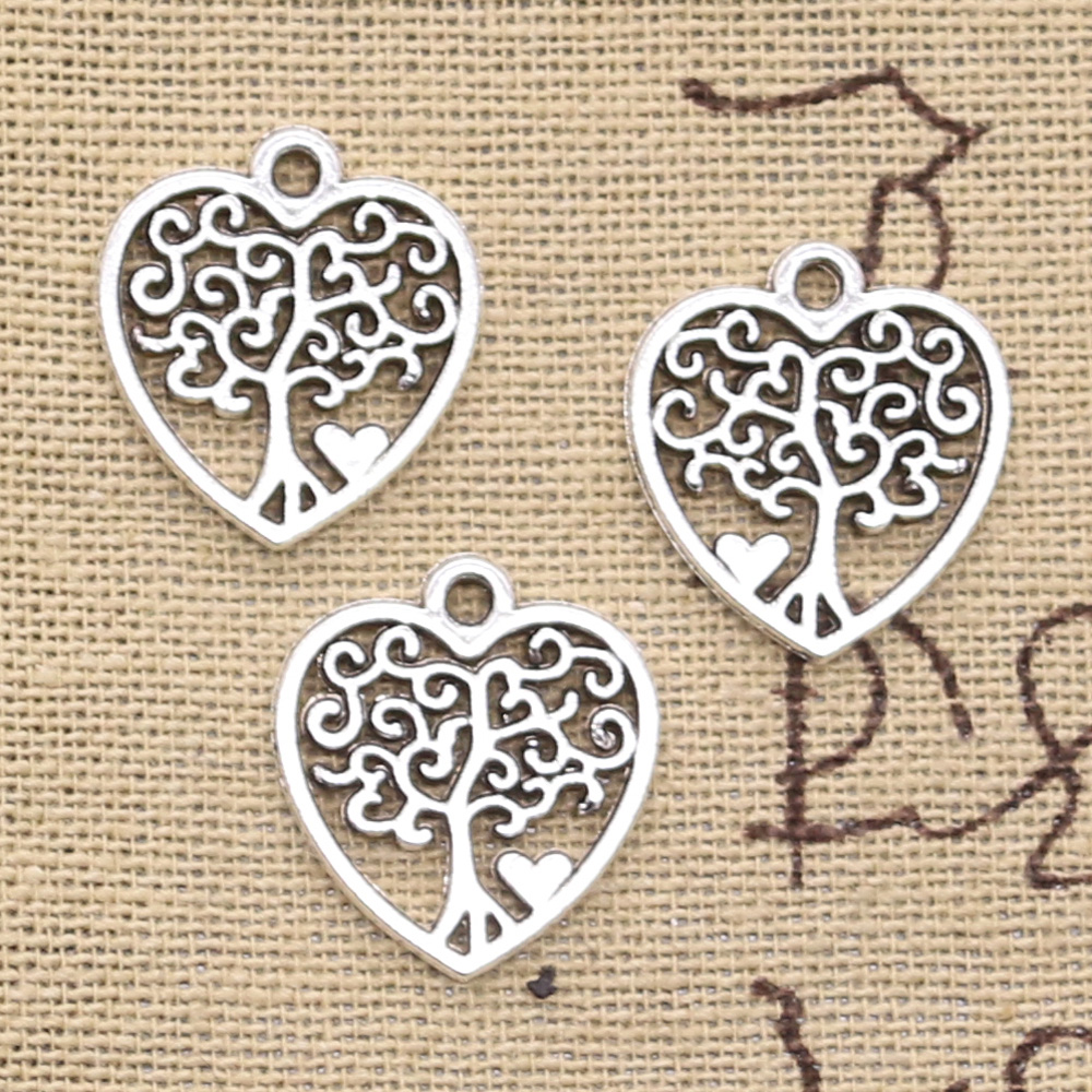 

30pcs Charms Heart Life Tree 17x19mm Antique Silver Color Pendants DIY Crafts Making Findings Handmade Tibetan Jewelry
