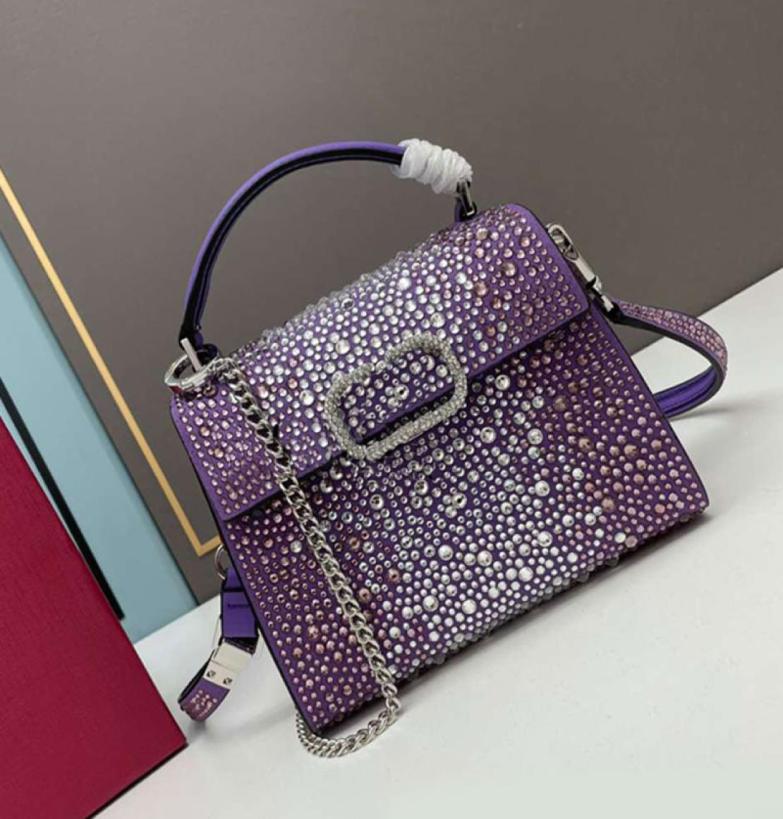 

Vsling Diamonds Totes Bag Women Designer Handbags Chains Cross Body Bags Fashion Letters Bottom Rivet Shoulder Purse Removable Str8855215, Sky blue