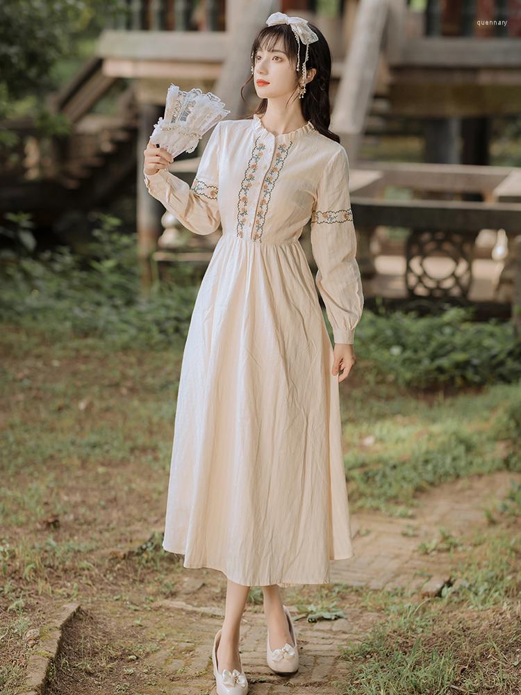

Casual Dresses 2023 Fashion Women' Clothing Stand Vintage Dress Women, Beige