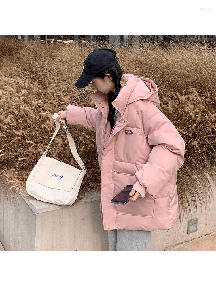 

Women's Trench Coats Women Down Jacket Winter Thick Warm Parkas Korean Loose Raglan Sleeve Cotton Coat Hooded Padded 2023, White