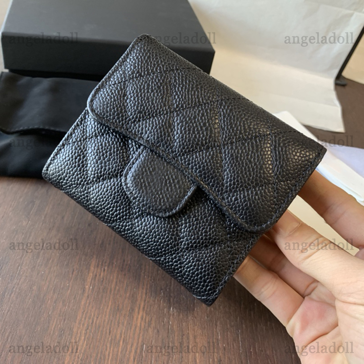 

10A Mirror Quality Designers 11cm Mini Flap Card Holder Womens Caviar Quilted Purse Luxury Black Wallet Real Leather Lambskin Coin Purse With Box, Black caviar&silver harware