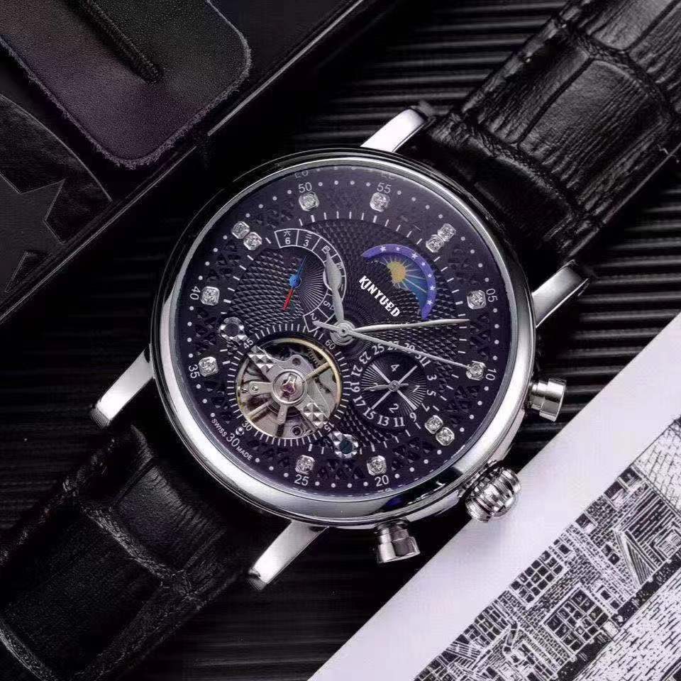 

China Shanghai famous watch men's fashion style diamond-encrusted star leather flywheel mechanical famous brand watch, Color