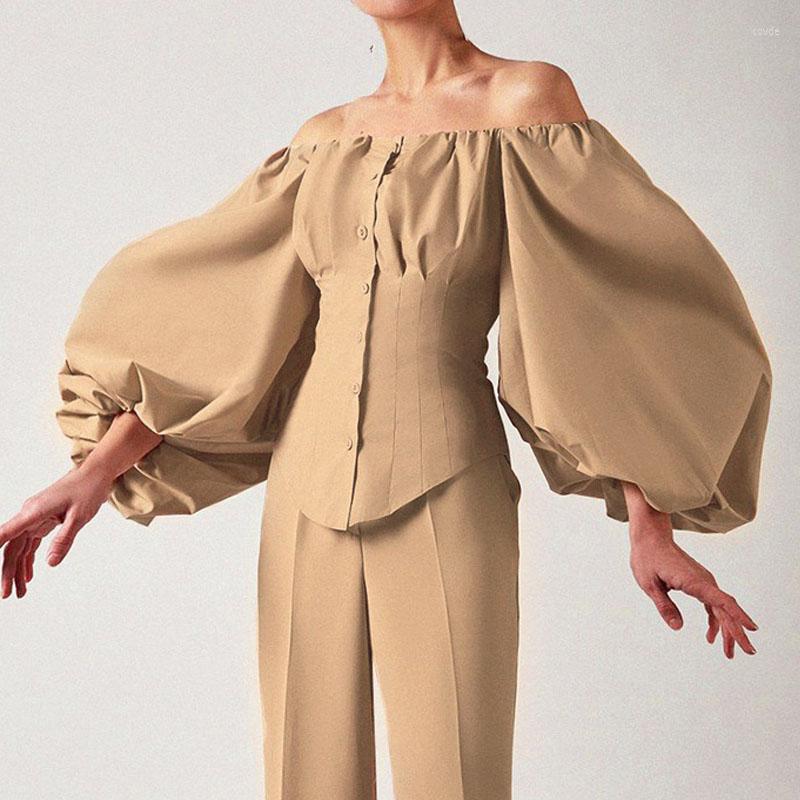 

Women' Blouses Big Puff Sleeve For Women Off Shoulder Button Down Female Shirts Chic Design Blusa Tops, Black