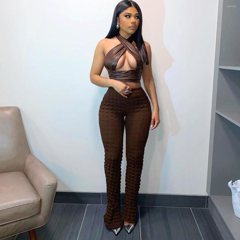 

Women' Pants Echoine Solid Puff Plaid Hight Waist Women Stretch Flare Skinny Bodycon Trousers Street Green Leggings Autumn Winter