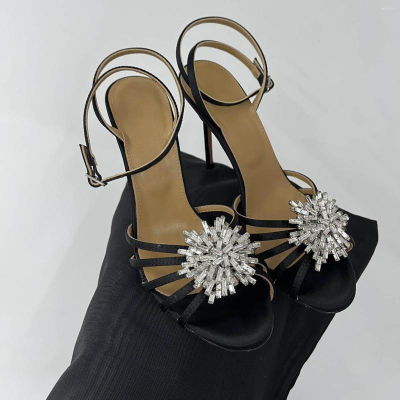 

Sandals Summer Round Toe Women Shoes Buckle Strap Genuine Leather Fashion High Heels Rhinestones Sexy Pumps Sapato Feminino, As pic 10.5cm