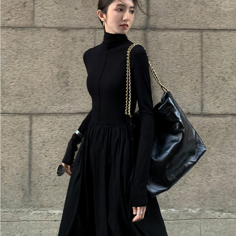 

Casual Dresses Autumn 2023 Women Long A Line Big Swing Dress Winter Elegant Sleeve Boho Vintage Female Clothing, Black