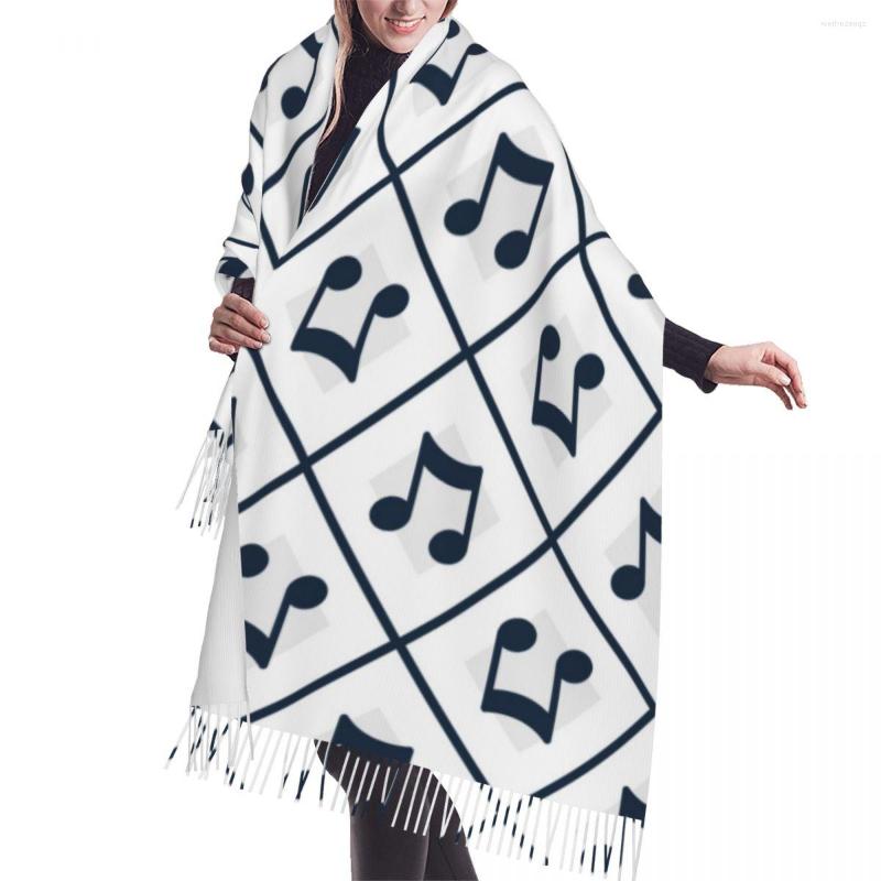 

Scarves Blue Music Notes Scarf Winter Long Large Tassel Soft Wrap Pashmina