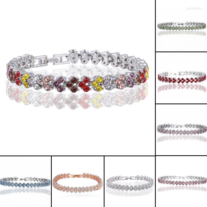 

Link Bracelets Tennis For Women Crystal Round Colorful Bracelet Birthday Decoration Gift