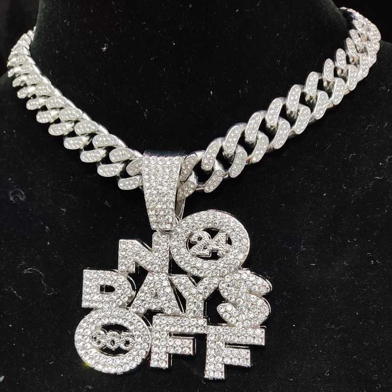 

Men Women Hip Hop NO DAYS OFF Pendant Necklace with 13mm Cuban Chain HipHop Iced Out Bling Necklaces Fashion Charm Jewelry