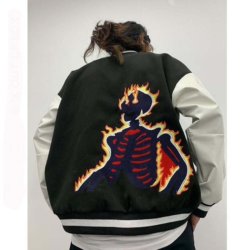 

Men' Jackets Fashion Hi Street Hip Hop Varsity Baseball Jacket For Men And Women Skull Embroidered Lettermen Coat Outerwear Oversized TopsM, Black