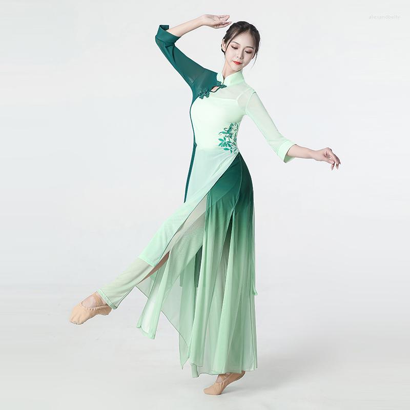 

Stage Wear Ladies Classical Dance Dress Female Flowing Practice Chinese Fan Cheongsam Performance