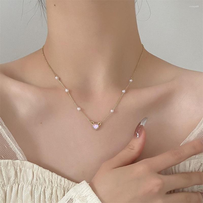 

Pendant Necklaces Trendy Heart Pearl Necklace For Women Fashion Luxury Rhinestone Colorful Love Chain Jewelry Girlfriends Gifts 2023 Trend