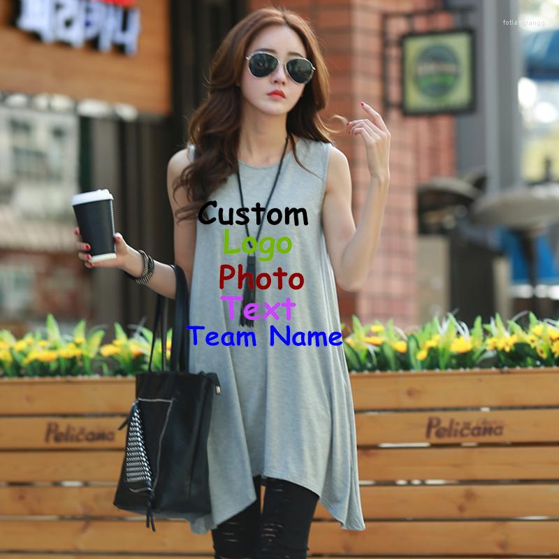 

Women' Tanks 2023 Large Size Summer Clothes Loose Cotton Sleeveless Vest T-Shirt Solid Color Mid-Length Tops Custom LOGO, Black