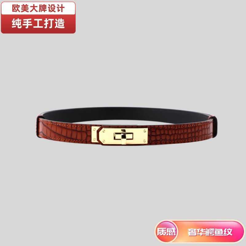 

Designer New Kelly Crocodile Pattern Women's Cowhide Belt with Waistband Fine Genuine Leather and Dress Decoration for a High Level Sense