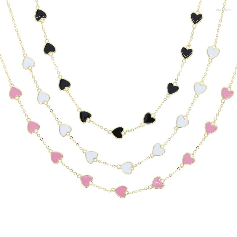 

Chains 2023 Summer Colorful Women Jewelry Gold Color White Pink Black Enamel Heart Charm Necklace