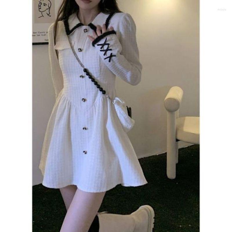 

Casual Dresses Spring Autumn Pure Color Y2k Mini Dress Elegant Short Party Woman Slim Long Sleeve Korean Fashion Design Chic, White