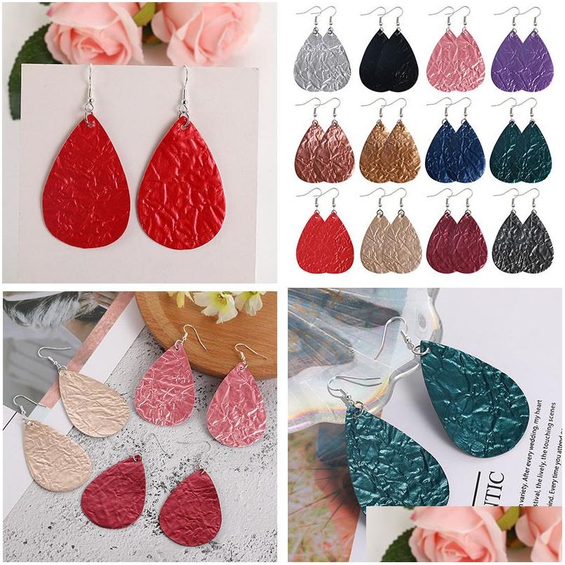 

Charm New Fashion Pu Leather Water Wave Teardrop Dangle Earrings Colorf Lightweight Double Side Hook Errings For Women Girls Jewelry Dh2Ku