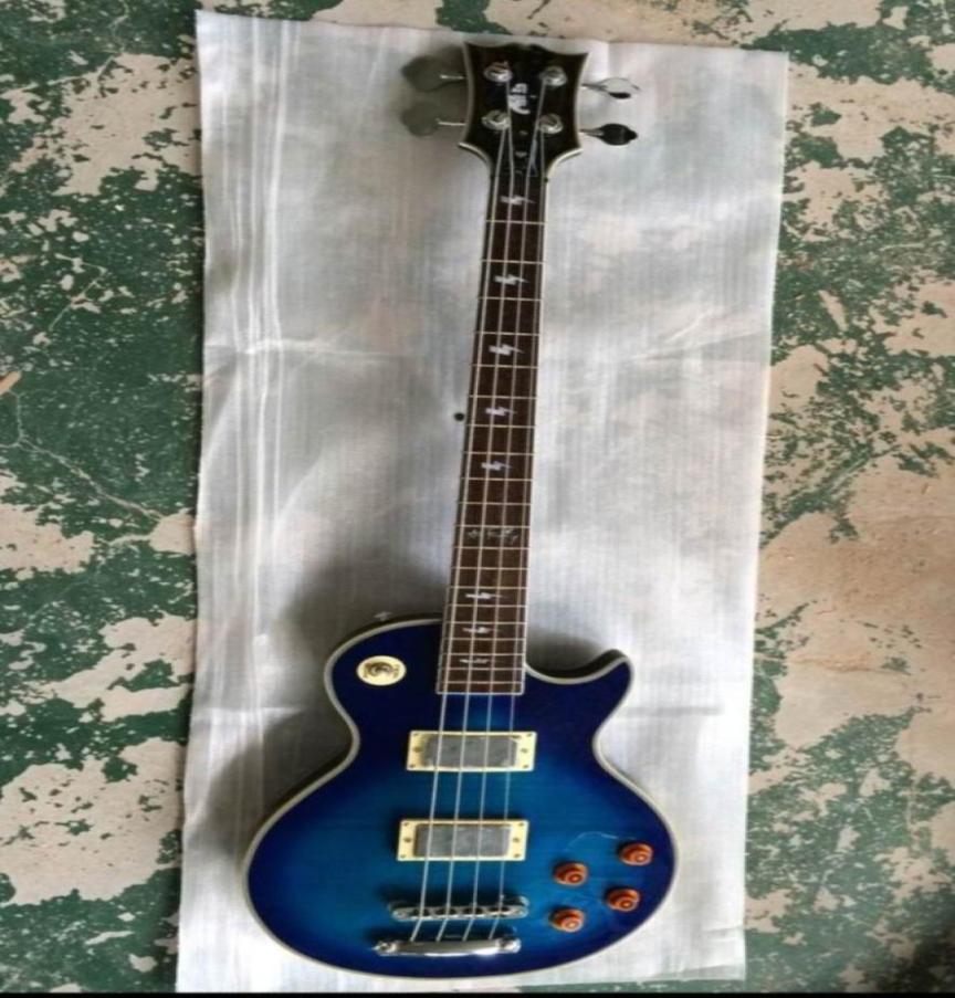 

Custom Ace Frehley Signature 4 Strings Blue Flame Maple Top Electric Bass Guitar Poker Face Headstock9539949