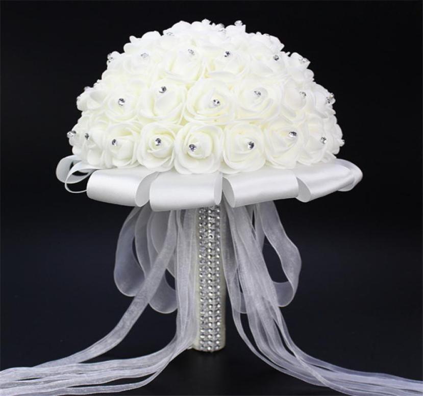 

Bridal Bouquet Wedding Flowers With Rhinestone Romantic Bride Bouquet Foam Artificial Flowers Ramo De Boda Flower White Rose Bouqu5834116