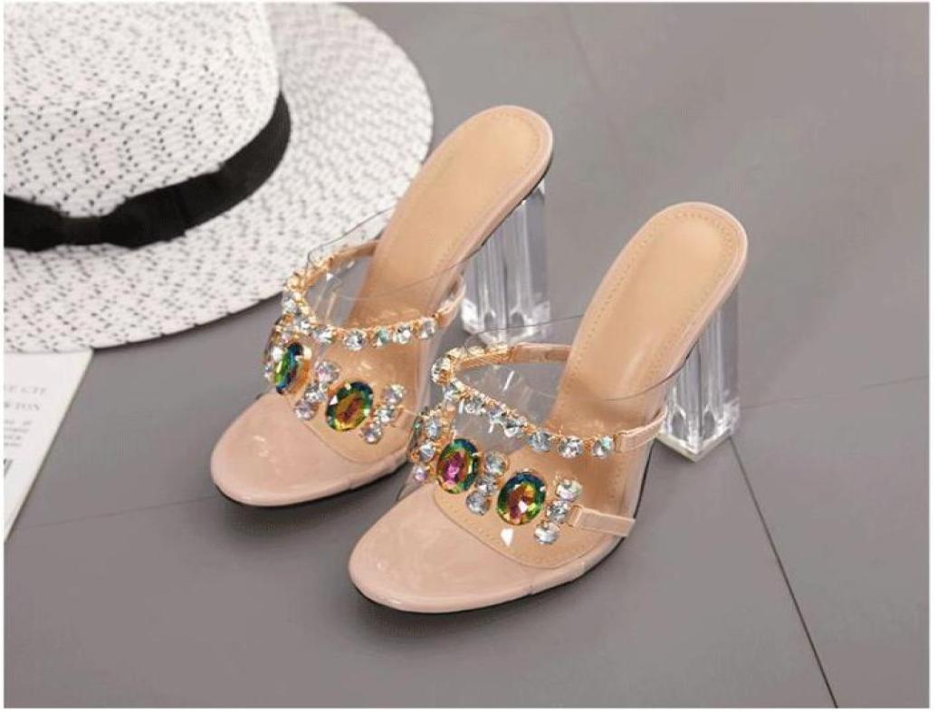 

2022 fashion women039s nice design PVC heels sandal beading sandals summer shoes girls high heel 11cm lady holiday beach soft s5933703, Beige