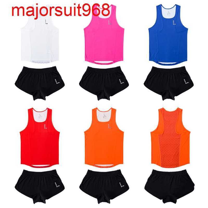 

Zero resistance track field men's and women's marathon running fitness light thin fast dry vest shorts sports team suit, Red men