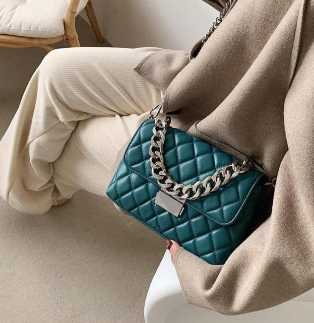 

Brand Designer Fashion Women039s Silver Chain Small Flap Crossbody Bag 2021 Winter Shoulder Handbags High Quality PU Leather To1339135, Green