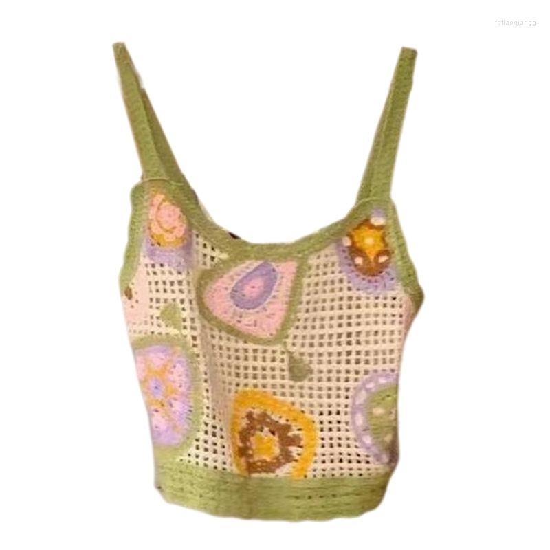 

Women's Tanks Flower Pattern Camisole Knit Crop Top Thin Strap Sleeveless Vest For Adult, Green