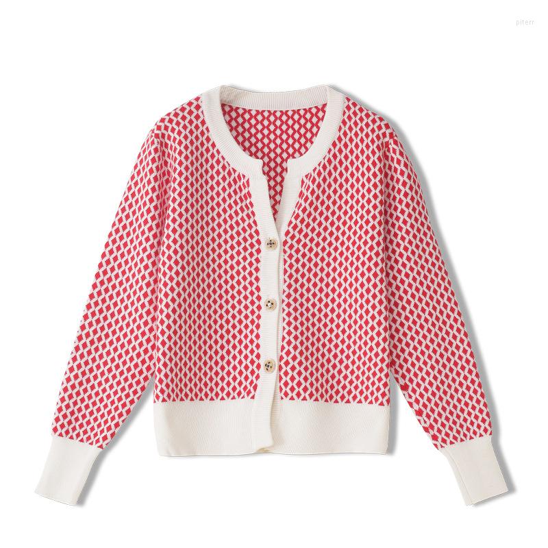 

Women' Knits Autumn O Neck Loose Knitted Female Cardigan Jacket Fashion Argyle Chic Women Sweater Coat Knitwear Casual Cropped Knit, Black