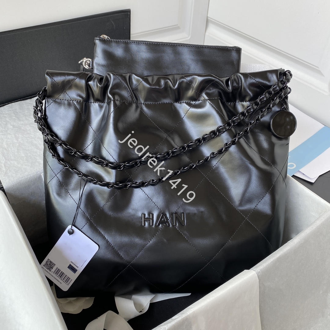

2023 coin pearl chain Underarm bag channel vintage hobos 22 bag 10A soft sheepskin Chain bucket Bag chains drawstring Shoulder bags High capacity crossbody bag, #1 -22*18.5*6cm