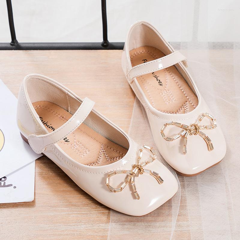 

Flat Shoes 2023 Fashion Crystal Bow Girls Princess Little Leather Children'S Dance Spring Dress Kids Shoe 3 4 5 6 7 8 9 10 11 12 Year, Black