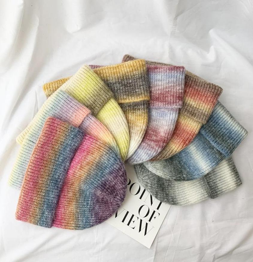 

BeanieSkull Caps Knitted Hat Women Rainbow Gradient Warm Winter Earmuff Fashion Casual Female Soft Thicken Hedging Cap Bonnets4570849, Red