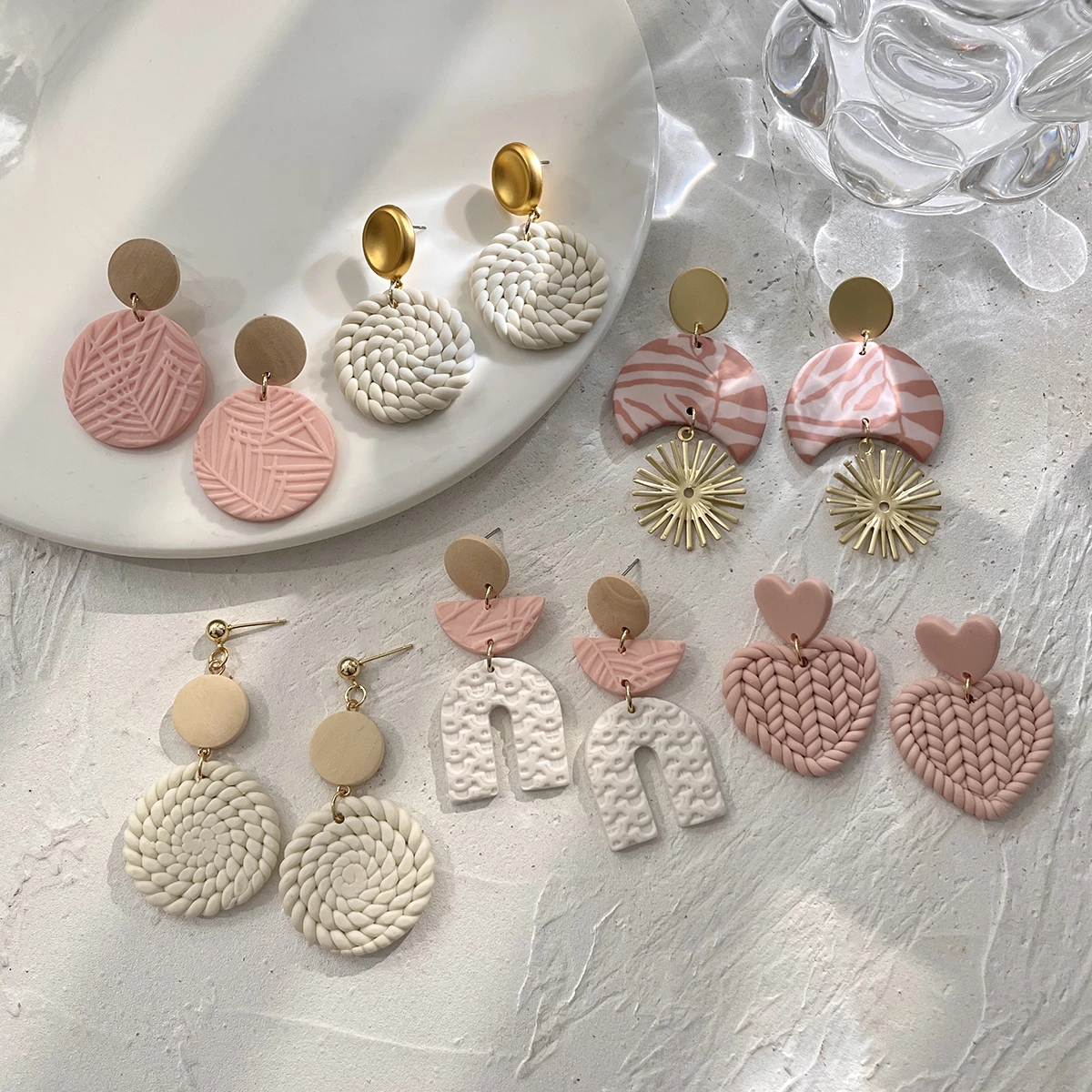 

AENSOA Multiple Handmade Braided Polymer Clay Round Circle Drop Earrings for Women Unique Sweet Clay Knit Geometric Earrings