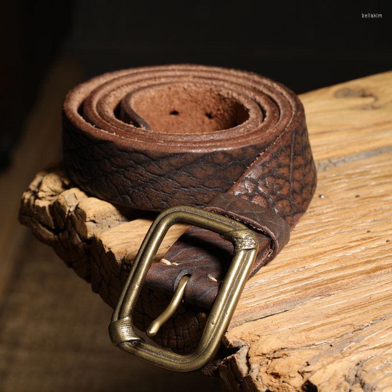 

Belts Thickened Native Bison Skin Belt Pure Copper Solid Accessories Retro Casual Men's Motorcycle Denim Leather, Black