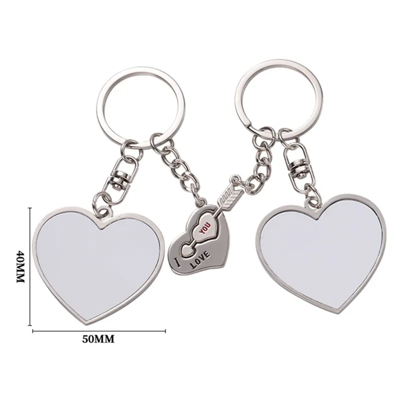 Sublimate Blank Couple Keychain Heat Transfer Printing Round Heart Keychain Pendant DIY Gift Keyring