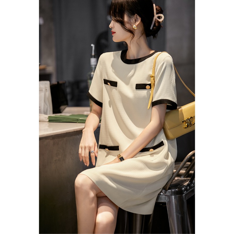 

Small Fragrant French Classic Bright Atmosphere Acetic Acid Round Neck Dress 2023 new Arrive, Aprict
