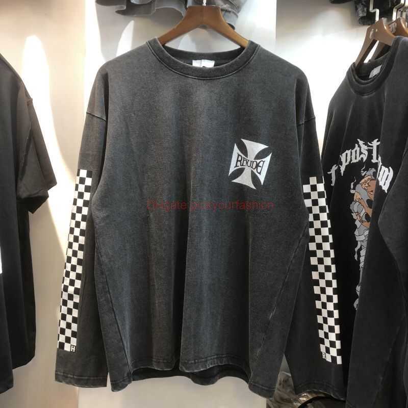 

Designer Fashion Clothing Tees Tshirt 2021 Fashion Brand Rhude kanyes Same Wash Old Loose Mens Personalized Hip Hop Round Neck Long Sleeve Tshirt Cotton Streetwear T, Black