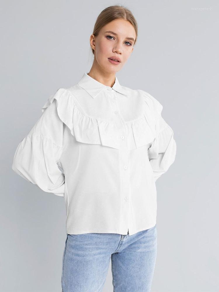 

Women' Blouses Women Shirt 2023 Spring Summer Collar Ruffle Womens Blouse Long Sleeve Solid Cotton Casual Tops FemaleFrill, Black