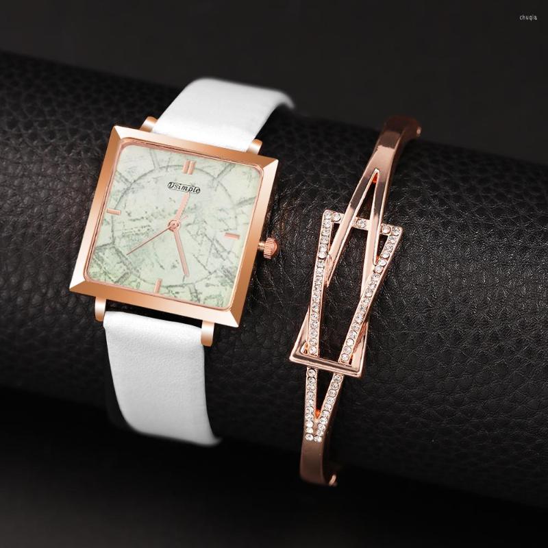 

Wristwatches 2023 Casual Fashion Watch For Women White Leather Belt Clock Luxury Ladies' Formal Watches & Bracelet Set Montre Femme, Black
