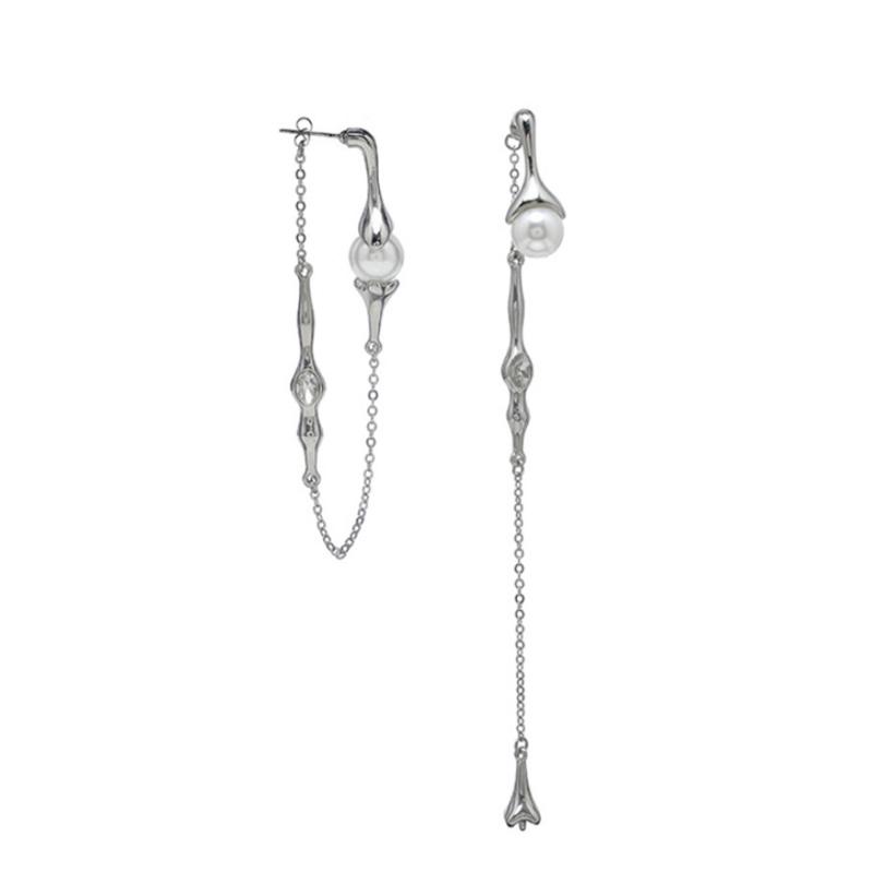 

Stud Earrings Fashion Design Irregular Metal Long Drop Women's Asymmetric Elegant Pearl Boucle D'oreille Jewelry Gift Wholesale