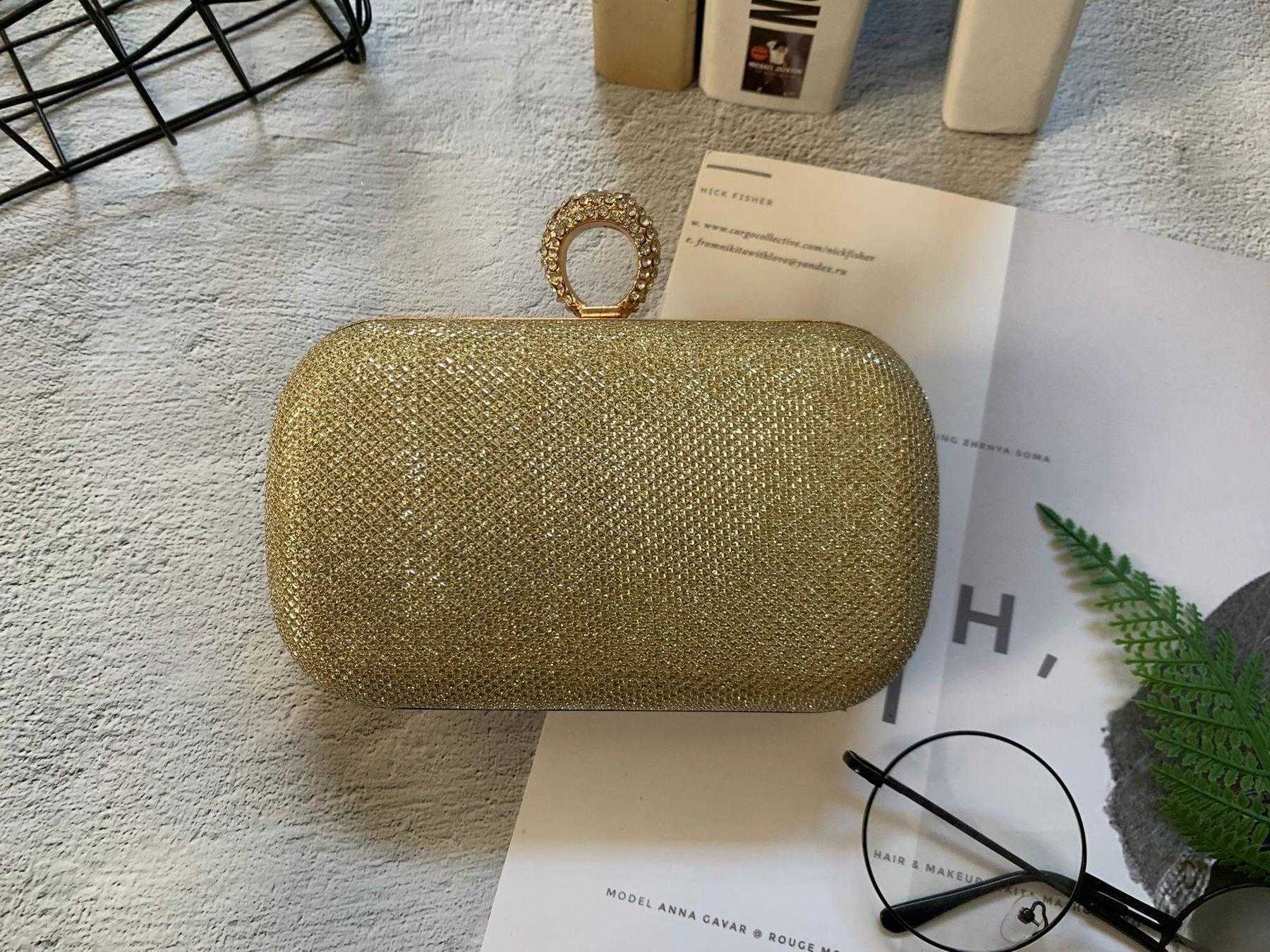 

Dazzling Ring Diamond Clutch Womens Messenger Bag Dinner Banquet, Black