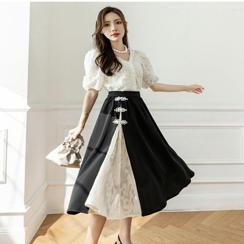 

Skirts 2023 Summer Skirt Splicing Retro Show Thinness High Waist, Picture color