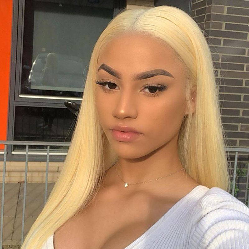 

Golden Synthetic Wig Women's Blonde Wig with Long Straight Hair Full Mechanism Wig High Temperature Silk for Daily