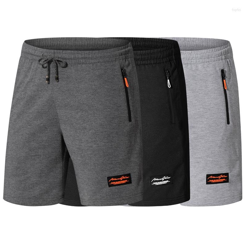 

Men' Shorts Summer Cotton Casual Men High Quality Fashion Print Short Pants Side Pockets Zip Outdoor Running Loose, Dark gray