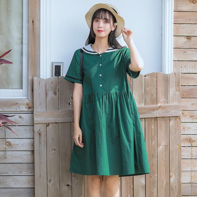 

Party Dresses Summer Fashion Mori Girl Cute Kawaii Dress 2023 Arrival Sailor Collar Soft Cotton Green