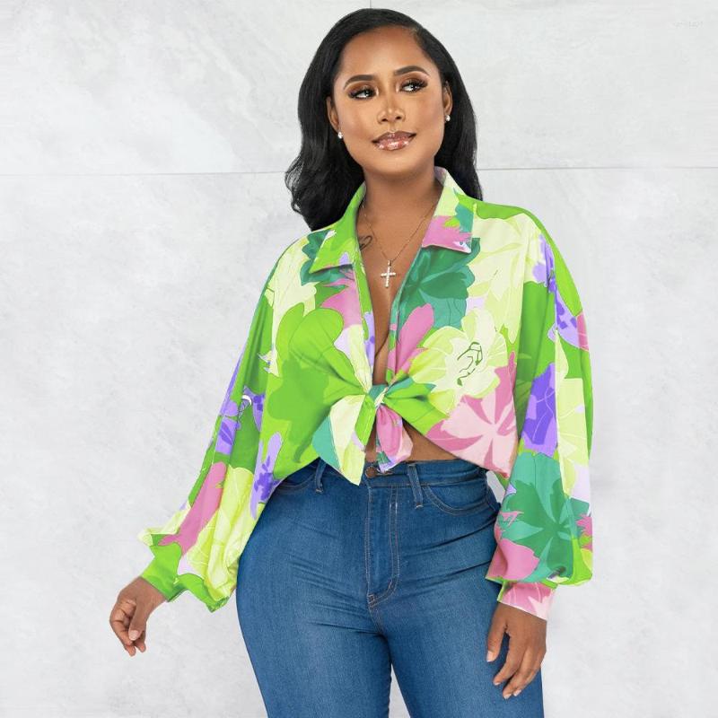 

Women' Blouses 2023 Spring Fashion Women Shirt Lantern Long Sleeves Casual Printed Slim Buttons V Neck Blouse Commute High Street Shirts, Green