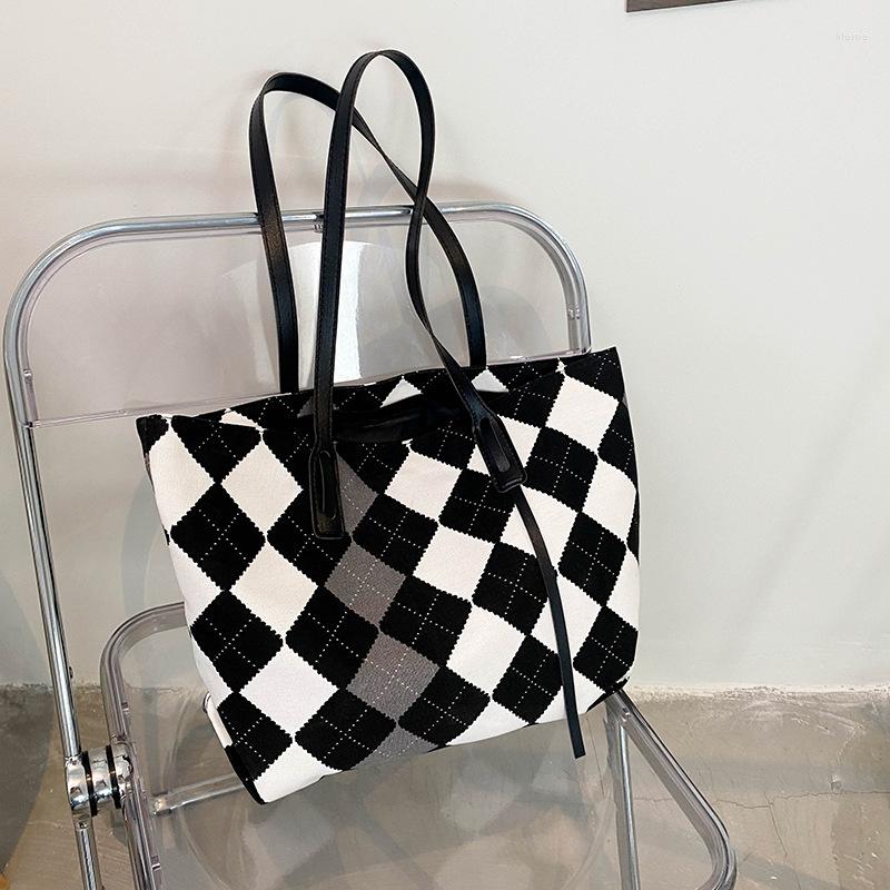 

Evening Bags Women's Shopper Large Capacity Fashion Canvas Plaid Designer Totes Shoulder For Women Handbag Female Simple Shopping, Black