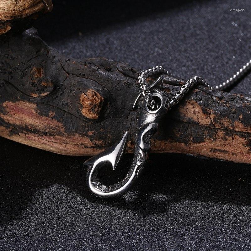 

Pendant Necklaces Fashion Men's Jewelry Vintage Viking Stainless Steel Fish Hook Shape Necklace Punk Hip Hop Accessories SP0872